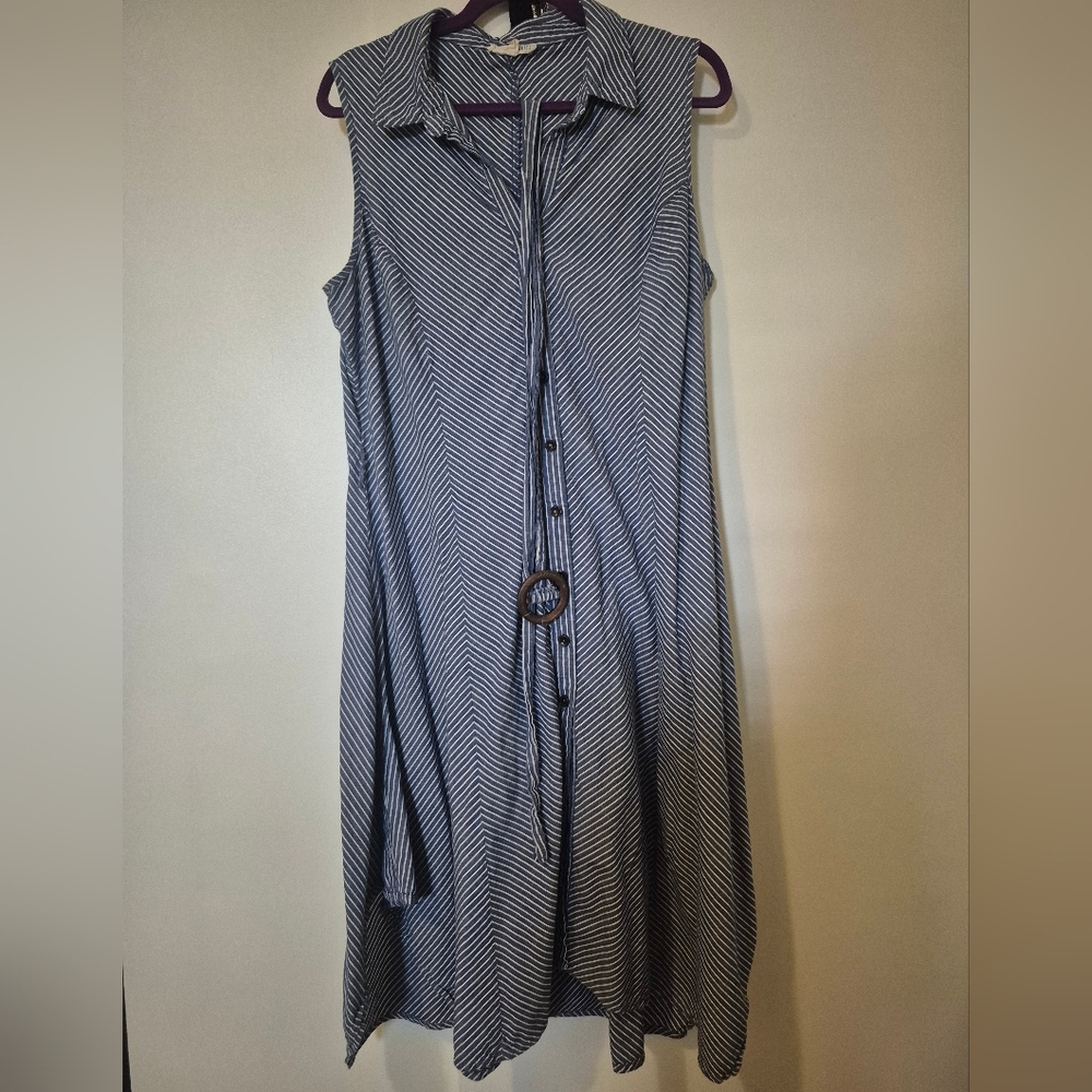 PARALLEL SKIES XL STRIPED DRESS BLUE & WHITE LONGER LENGTH